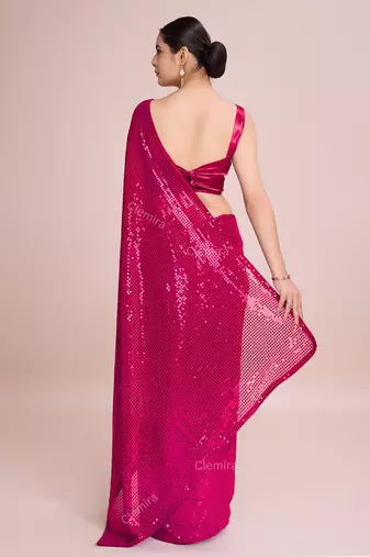 Embellished rose pink color  bollywood georgette saree with unstiched blouse