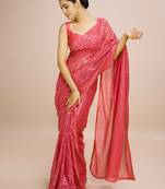 Embellished gajri color  bollywood georgette saree with unstiched blouse