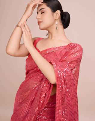 Embellished gajri color  bollywood georgette saree with unstiched blouse 2