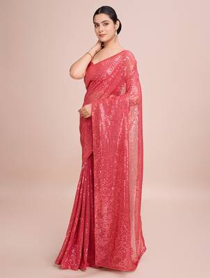 Embellished gajri color  bollywood georgette saree with unstiched blouse 3