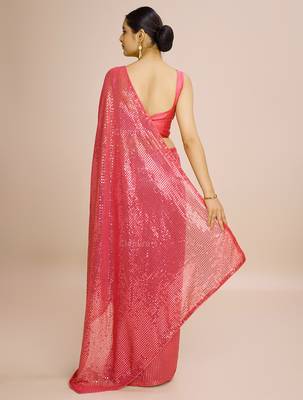 Embellished gajri color  bollywood georgette saree with unstiched blouse 4