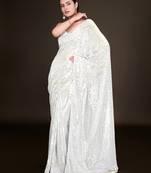 Embellished white color  bollywood georgette saree with unstiched blouse