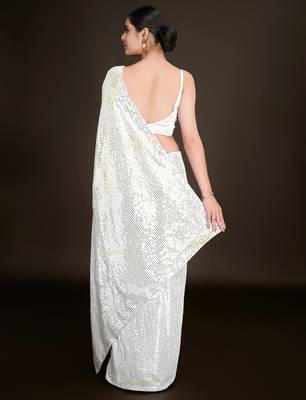 Embellished white color  bollywood georgette saree with unstiched blouse 4
