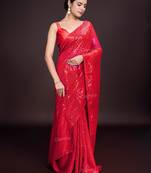 Embellished red color  bollywood georgette saree with unstiched blouse
