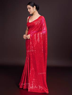Embellished red color  bollywood georgette saree with unstiched blouse 3