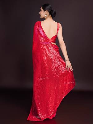 Embellished red color  bollywood georgette saree with unstiched blouse 4