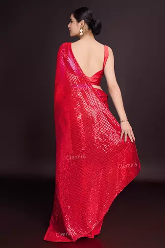 Embellished red color  bollywood georgette saree with unstiched blouse