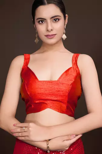 Embellished red color  bollywood georgette saree with unstiched blouse