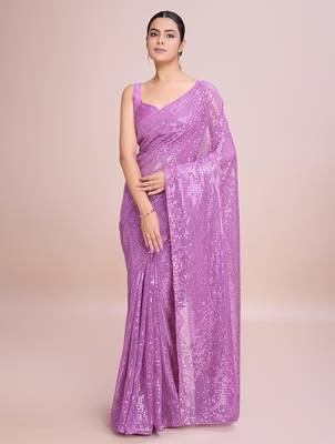 Embellished onion color  bollywood georgette saree with unstiched blouse 1