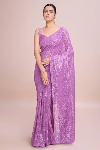 Embellished onion color  bollywood georgette saree with unstiched blouse
