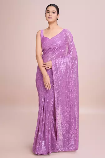 Embellished onion color  bollywood georgette saree with unstiched blouse