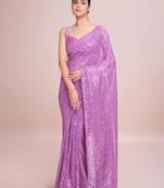 Embellished onion color  bollywood georgette saree with unstiched blouse