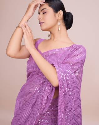 Embellished onion color  bollywood georgette saree with unstiched blouse 2