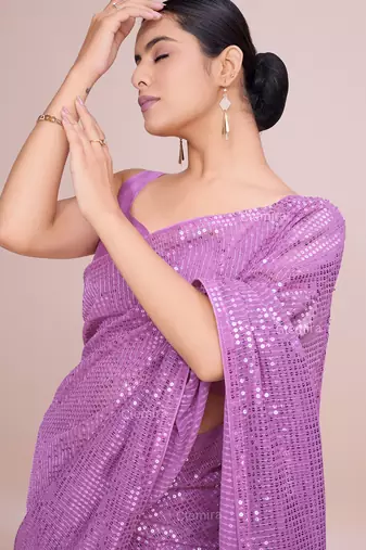 Embellished onion color  bollywood georgette saree with unstiched blouse