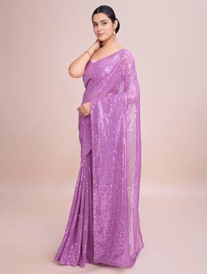Embellished onion color  bollywood georgette saree with unstiched blouse 3