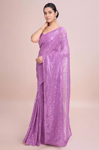 Embellished onion color  bollywood georgette saree with unstiched blouse