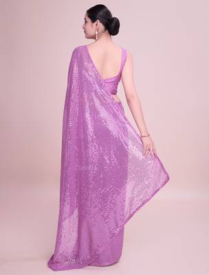 Embellished onion color  bollywood georgette saree with unstiched blouse 4