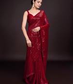 Embellished maroon color  bollywood georgette saree with unstiched blouse