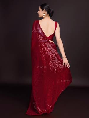 Embellished maroon color  bollywood georgette saree with unstiched blouse 4