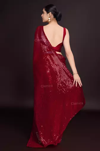 Embellished maroon color  bollywood georgette saree with unstiched blouse