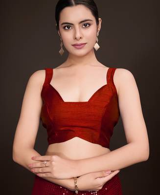 Embellished maroon color  bollywood georgette saree with unstiched blouse 5