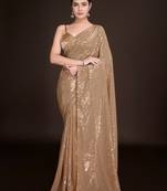 Embellished chiku color  bollywood georgette saree with unstiched blouse