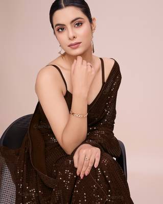 Embellished coffee color  bollywood georgette saree with unstiched blouse 2