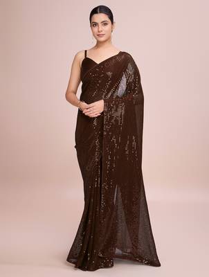 Embellished coffee color  bollywood georgette saree with unstiched blouse 1
