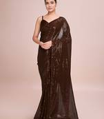 Embellished coffee color  bollywood georgette saree with unstiched blouse