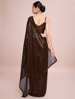Embellished coffee color  bollywood georgette saree with unstiched blouse 4