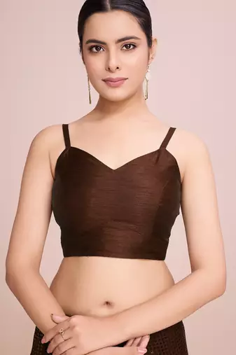 Embellished coffee color  bollywood georgette saree with unstiched blouse