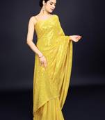 Embellished yellow color  bollywood georgette saree with unstiched blouse