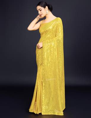 Embellished yellow color  bollywood georgette saree with unstiched blouse 3