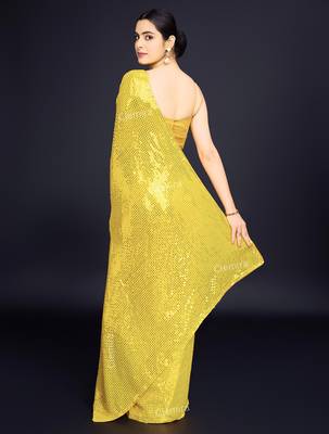 Embellished yellow color  bollywood georgette saree with unstiched blouse 4