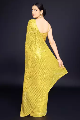 Embellished yellow color  bollywood georgette saree with unstiched blouse