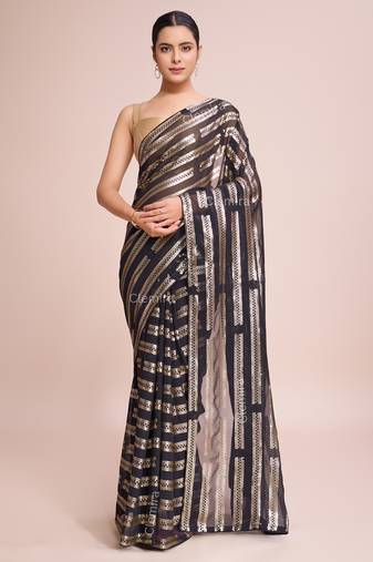 Embellished black color  bollywood georgette saree with unstiched blouse