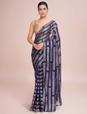 Embellished blue color  bollywood georgette saree with unstiched blouse 1