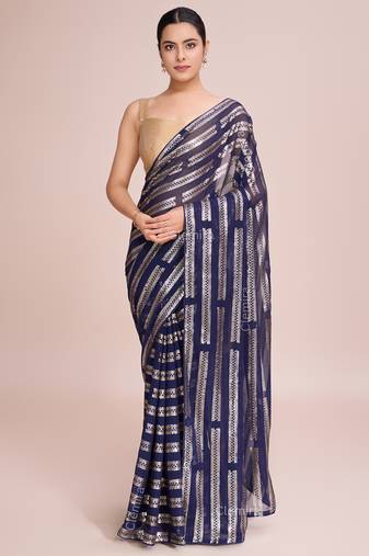 Embellished blue color  bollywood georgette saree with unstiched blouse