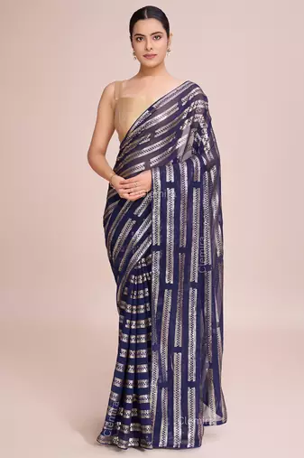 Embellished blue color  bollywood georgette saree with unstiched blouse