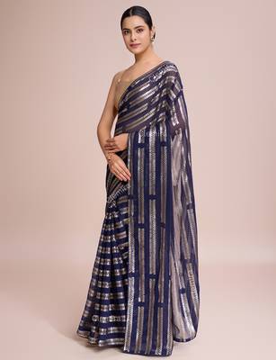 Embellished blue color  bollywood georgette saree with unstiched blouse 2