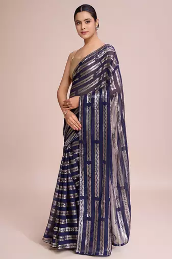 Embellished blue color  bollywood georgette saree with unstiched blouse