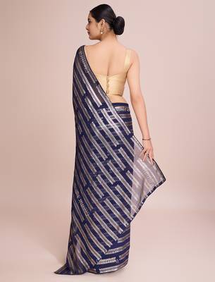 Embellished blue color  bollywood georgette saree with unstiched blouse 3