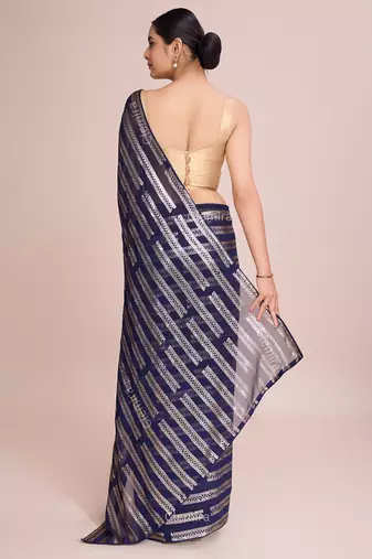 Embellished blue color  bollywood georgette saree with unstiched blouse