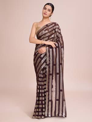 Embellished coffee color  bollywood georgette saree with unstiched blouse 1