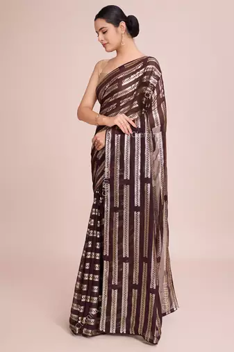 Embellished coffee color  bollywood georgette saree with unstiched blouse