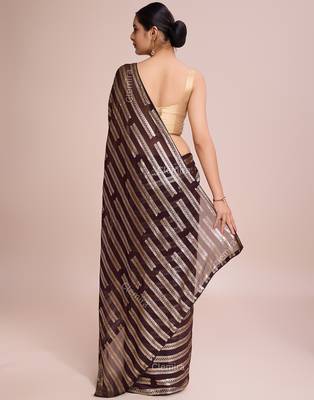 Embellished coffee color  bollywood georgette saree with unstiched blouse 3