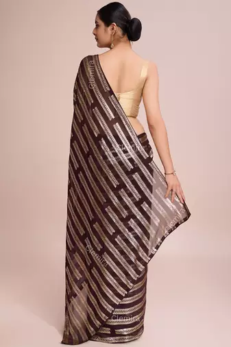 Embellished coffee color  bollywood georgette saree with unstiched blouse