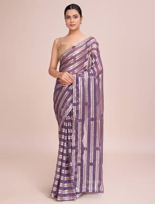 Embellished onion color  bollywood georgette saree with unstiched blouse 1
