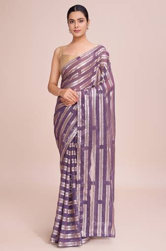 Embellished onion color  bollywood georgette saree with unstiched blouse