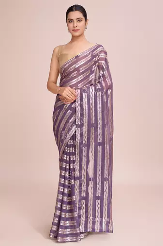 Embellished onion color  bollywood georgette saree with unstiched blouse